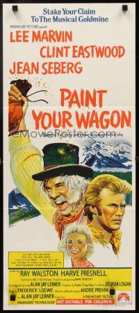 3y831 PAINT YOUR WAGON Aust daybill '69 art of Clint Eastwood, Lee Marvin & pretty Jean Seberg!
