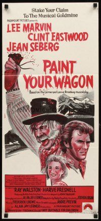 3y832 PAINT YOUR WAGON Aust daybill R70s Clint Eastwood, Lee Marvin & pretty Jean Seberg!