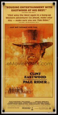 3y833 PALE RIDER Aust daybill '85 great artwork of cowboy Clint Eastwood by C. Michael Dudash!