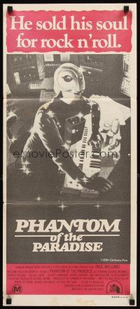 3y841 PHANTOM OF THE PARADISE Aust daybill '74 Brian De Palma, he sold his soul for rock n' roll!