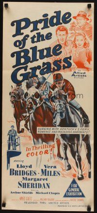 3y851 PRIDE OF THE BLUE GRASS Aust daybill '54 Lloyd Bridges, Vera Miles, cool horse racing art!