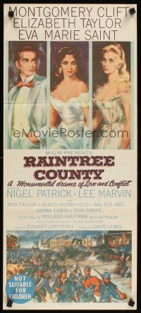 3y865 RAINTREE COUNTY Aust daybill '57 Montgomery Clift, Elizabeth Taylor & Eva Marie Saint!