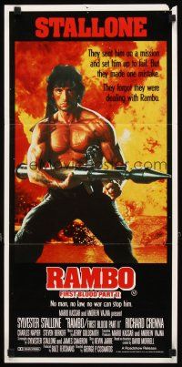 3y866 RAMBO FIRST BLOOD PART II Aust daybill '85 no man, no law, no war can stop Stallone!