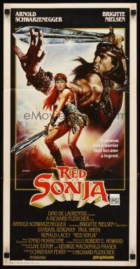 3y870 RED SONJA Aust daybill '85 Casaro fantasy art of Brigitte Nielsen & Schwarzenegger!