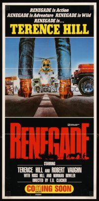 3y873 RENEGADE advance Aust daybill '87 Robert Vaughn, Terence Hill, cool Casaro action art!