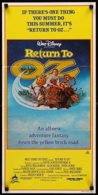3y876 RETURN TO OZ Aust daybill '85 Walt Disney, great different artwork of cast on flying bed!