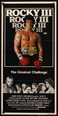 3y886 ROCKY III Aust daybill '82 great image of boxer & director Stallone w/gloves & belt!