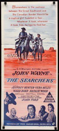3y905 SEARCHERS Aust daybill R70 art of John Wayne in Monument Valley, John Ford