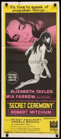 3y906 SECRET CEREMONY Aust daybill '68 Elizabeth Taylor, Mia Farrow, Joseph Losey directed!