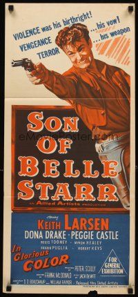 3y938 SON OF BELLE STARR Aust daybill '53 Keith Larsen, Peggie Castle, Dona Drake!