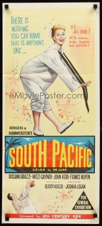 3y940 SOUTH PACIFIC Aust daybill '59 stone litho of Mitzi Gaynor, Rodgers & Hammerstein musical!