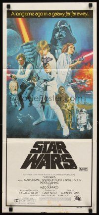 3y955 STAR WARS Aust daybill '77 George Lucas classic sci-fi epic, art by Tom William Chantrell!