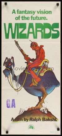 3y997 WIZARDS Aust daybill '77 Ralph Bakshi directed, cool fantasy art by William Stout!