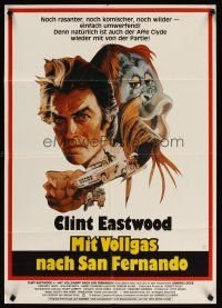 3y182 ANY WHICH WAY YOU CAN German '80 cool artwork of Clint Eastwood & Clyde by Bob Peak!