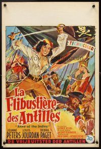 4a382 ANNE OF THE INDIES Belgian '51 artwork of history's fabulous pirate queen Jean Peters!