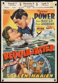 4a403 CRASH DIVE Belgian '43 art of sailors Tyrone Power & Dana Andrews on submarine!