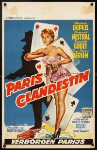4a480 PARIS CLANDESTIN Belgian '57 art of sexy girl in lingerie & poker gambling playing cards!