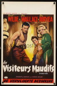4a517 STORM FEAR Belgian '56 different artwork of barechested Cornel Wilde & Jean Wallace!