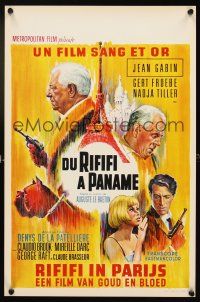 4a535 UPPER HAND Belgian '67 cool art of Jean Gabin with gun & boxer dog by Eiffel Tower!