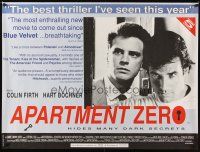 4a313 APARTMENT ZERO British quad '89 directed by Martin Dawn, Hart Bochner, Colin Firth!