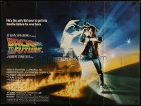 4a315 BACK TO THE FUTURE British quad '85 Zemeckis, art of Michael J. Fox & Delorean by Drew!