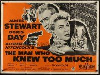 4a341 MAN WHO KNEW TOO MUCH British quad '56 James Stewart & Doris Day, directed by Hitchcock!