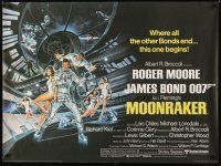 4a349 MOONRAKER British quad '79 art of Roger Moore as James Bond & sexy space babes by Goozee!