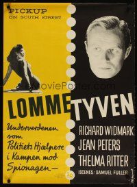 4a610 PICKUP ON SOUTH STREET Danish '54 Richard Widmark & Jean Peters in Sam Fuller noir classic!