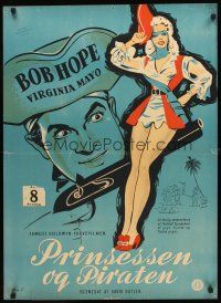 4a613 PRINCESS & THE PIRATE Danish '49 great art of Bob Hope with gun & sexy Virginia Mayo!