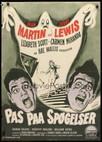 4a619 SCARED STIFF Danish '54 Wenzel artwork of terrified Dean Martin & Jerry Lewis!
