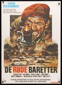 4a623 SEVEN RED BERETS Danish '69 Sette Baschi Rossi, art of Ivan Rassimov w/machine gun!