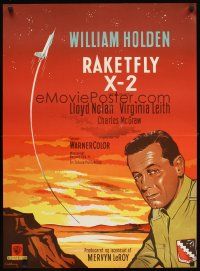4a650 TOWARD THE UNKNOWN Danish '56 Stilling art of William Holden, sci-fi space travel!