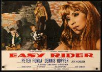 4a270 EASY RIDER ItalEng photobusta '69 Peter Fonda, Hopper & Askew by fire, biker classic!