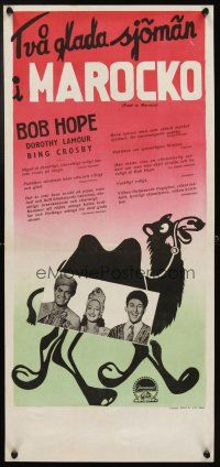 4a185 ROAD TO MOROCCO Swedish stolpe '43 wacky art of Hope, Bing Crosby & Dorothy Lamour on camel!