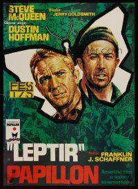 4a093 PAPILLON Yugoslavian '73 different art of prisoners Steve McQueen & Dustin Hoffman!