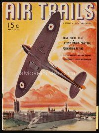 4e201 AIR TRAILS magazine May 1939 art of British plane over the Palace of Westminster & Big Ben!