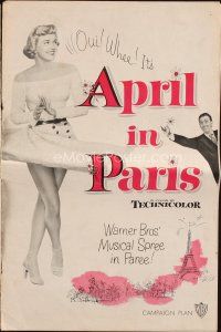 4e459 APRIL IN PARIS pressbook '53 pretty Doris Day and wacky Ray Bolger in France!