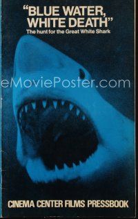 4e468 BLUE WATER, WHITE DEATH pressbook '71 cool close image of great white shark w/open mouth!