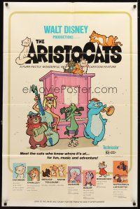 4c050 ARISTOCATS 1sh '70 Walt Disney feline jazz musical cartoon, great colorful image!