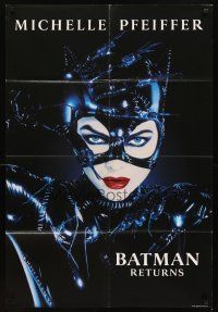 4c069 BATMAN RETURNS teaser 1sh '92 sexy Michelle Pfeiffer as Catwoman!