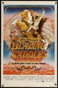 4c102 BLAZING SADDLES 1sh '74 classic Mel Brooks western, art of Cleavon Little by Alvin!