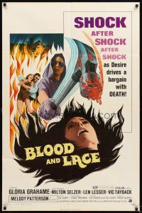 4c104 BLOOD & LACE 1sh '71 AIP, gruesome horror image of wacky cultist w/bloody hammer!