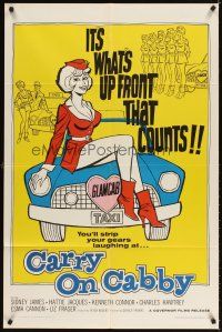4c144 CARRY ON CABBY 1sh 1967 English taxi cab sex, art of sexy girl sitting on car!