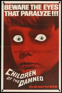 4c158 CHILDREN OF THE DAMNED 1sh '64 beware the creepy kid's eyes that paralyze!