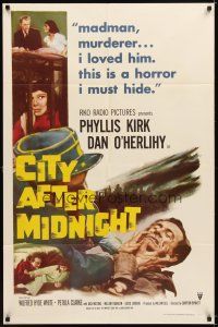 4c164 CITY AFTER MIDNIGHT 1sh '59 Phyllis Kirk has to hide that she loved a madman murderer!