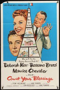 4c199 COUNT YOUR BLESSINGS 1sh '59 Deborah Kerr, Rossano Brazzi & Maurice Chevalier in Paris!