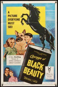 4c201 COURAGE OF BLACK BEAUTY 1sh '57 Johnny Crawford, Mimi Gibson, art of black horse!