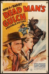 4c230 DEAD MAN'S GULCH 1sh '43 Don Red Barry, Lynn Merrick, cool western action artwork!