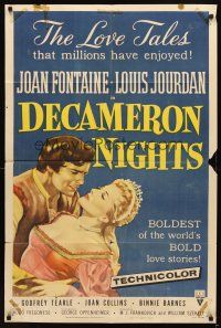 4c235 DECAMERON NIGHTS 1sh '53 Hugo Fregonese directed, Joan Fontaine & Louis Jourdan!