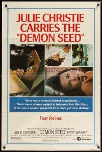 4c240 DEMON SEED style B 1sh '77 Julie Christie is profanely violated by a demonic machine!